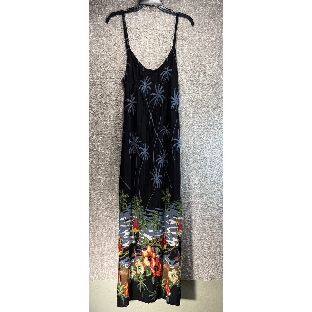 Tiki Palm Tropical Parrot Palm Tree Beaded Maxi Dress S Hawaiian Vacation Resort